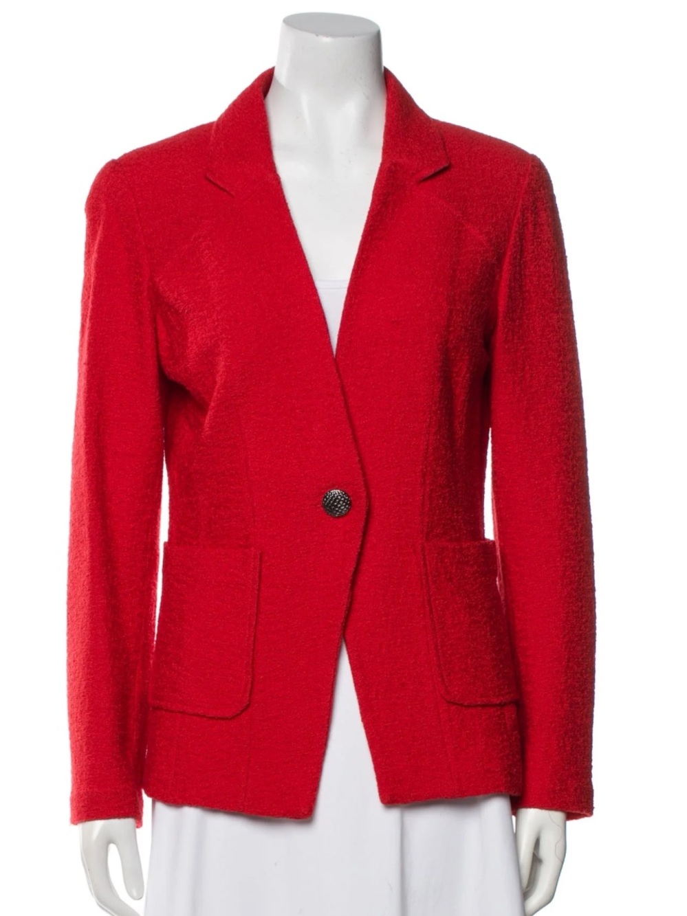 ST. JOHN wool blend blazer single button jacket patch pockets red orange size 6